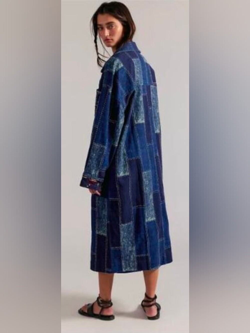 Free People We The Free Open Studio Duster Indigo Patchwork Denim Coat XS/S NWT - Picture 5 of 13